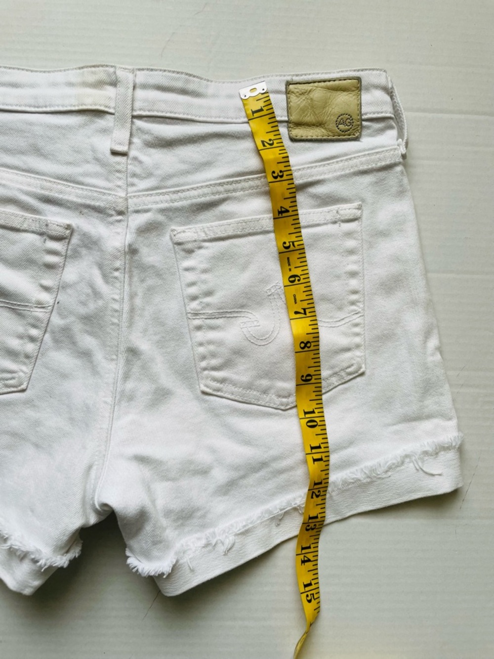 AG Adriano Goldschmied White Frayed Hem Denim Shorts - Picture 7 of 11